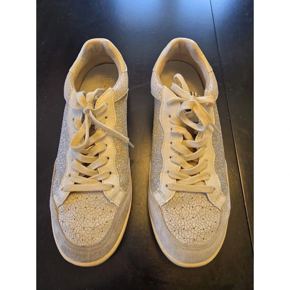 CORINA Glitter Crackle Low Top Sneakers Beige Silver‎ Lace Up Athletic Shoes 8